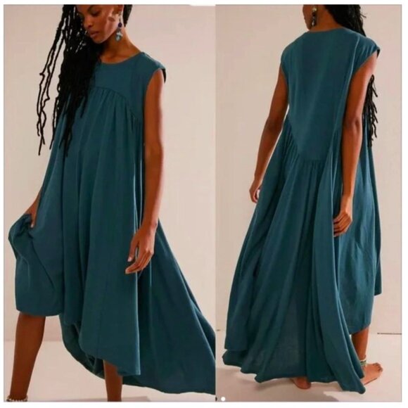 Free People Dresses & Skirts - SOLD NEW Free People Madelyn Oversized Dress With Pockets Mediterranean *Flaws*
